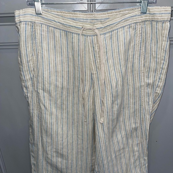 J. Jill Love Linen tan and blue striped drawstring casual pants size medium - Picture 2 of 7